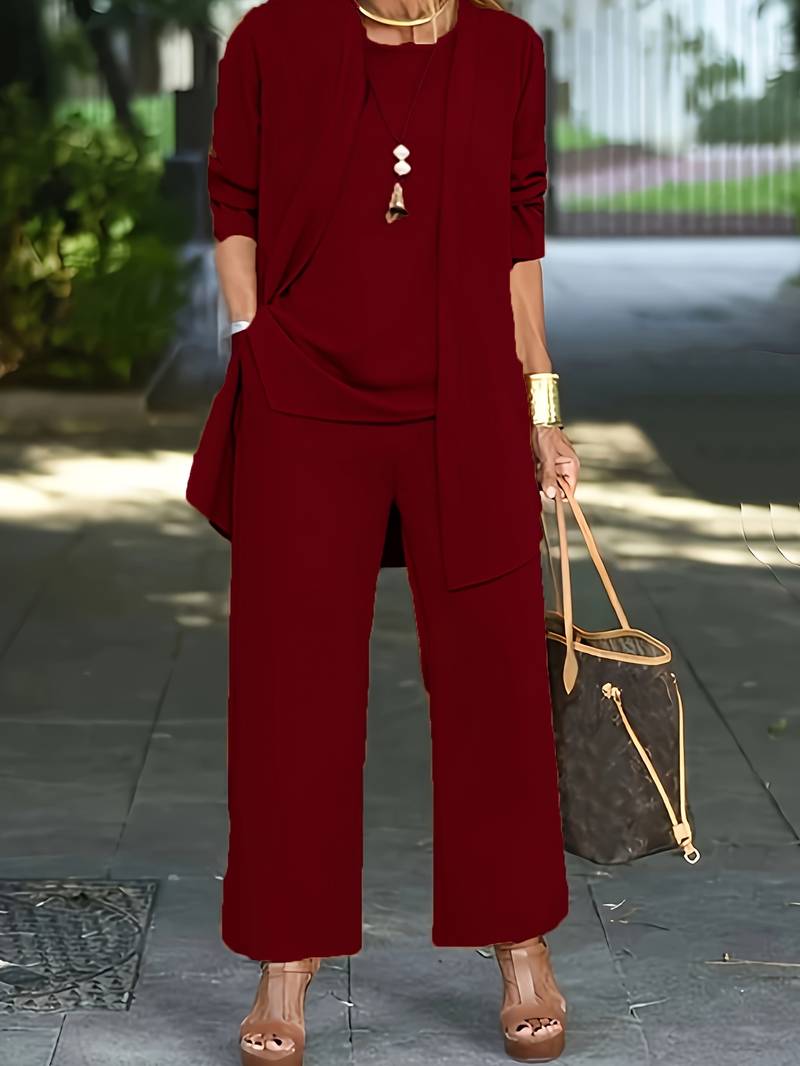 Conjunto de Pantalones de Tres Piezas para Mujer: Top sin Mangas, Pantalones de Pierna Ancha, Casual de Negocios, Elegante, Versátil, Chic