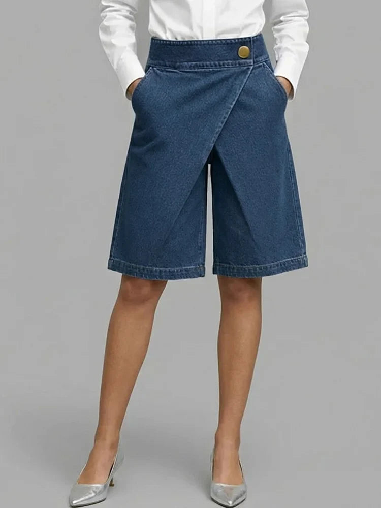 Shorts de mezclilla de pierna ancha y cintura alta para mujer, casuales, de uso diario, moda urbana, verano, playa, vacaciones, bermuda – Harlow