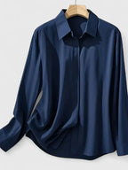 Blusa Elegante de Cuello Abotonado para Mujeres de Manga Larga, Ajuste Relajado, Casual y Chic – Melvaya