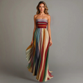 Vestido Largo Plisado para Mujer a Rayas en Tonos Joyas Sin Mangas Formal para Invitadas de Boda Fiesta de Verano – Judith