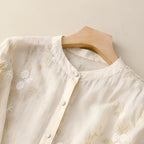Top de Algodón para Mujeres con Flores Bordadas Femenino Suave Transpirable Casual Elegante para el Día a Día – Emily