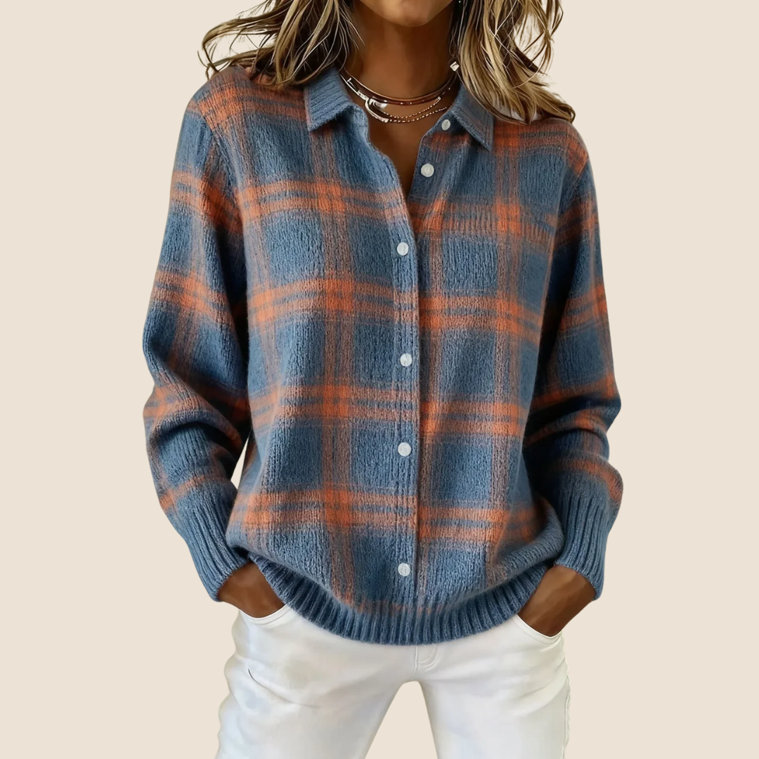Camisa Chaqueta de Franela de Cuadros Retro para Mujer Casual de Todos los Días Otoño Invierno Acogedora para Exteriores Moda Urbana – Vivienne Naranja Azul Rojo