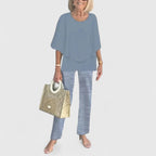 Conjunto Sofisticado de Dos Piezas para Mujeres Blusa Relajada Pantalones de Pierna Ancha Casual Elegante Diario – Martha