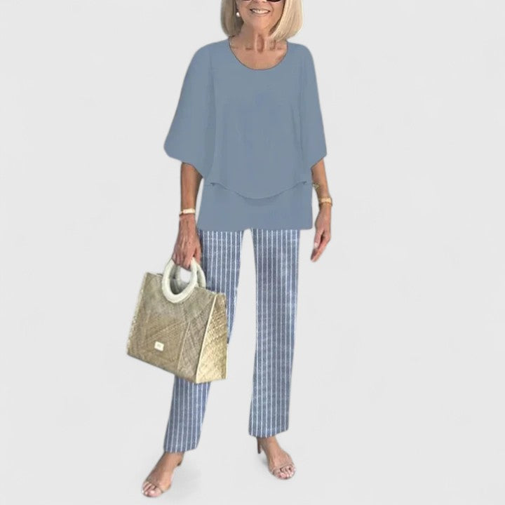 Conjunto Sofisticado de Dos Piezas para Mujeres Blusa Relajada Pantalones de Pierna Ancha Casual Elegante Diario – Martha
