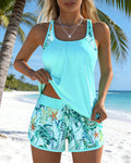 Conjunto de Tankini Suelto de Cuello Cuadrado para Mujer con Estampado Tropical y Pantalones Cortos de Baño – Tropicana