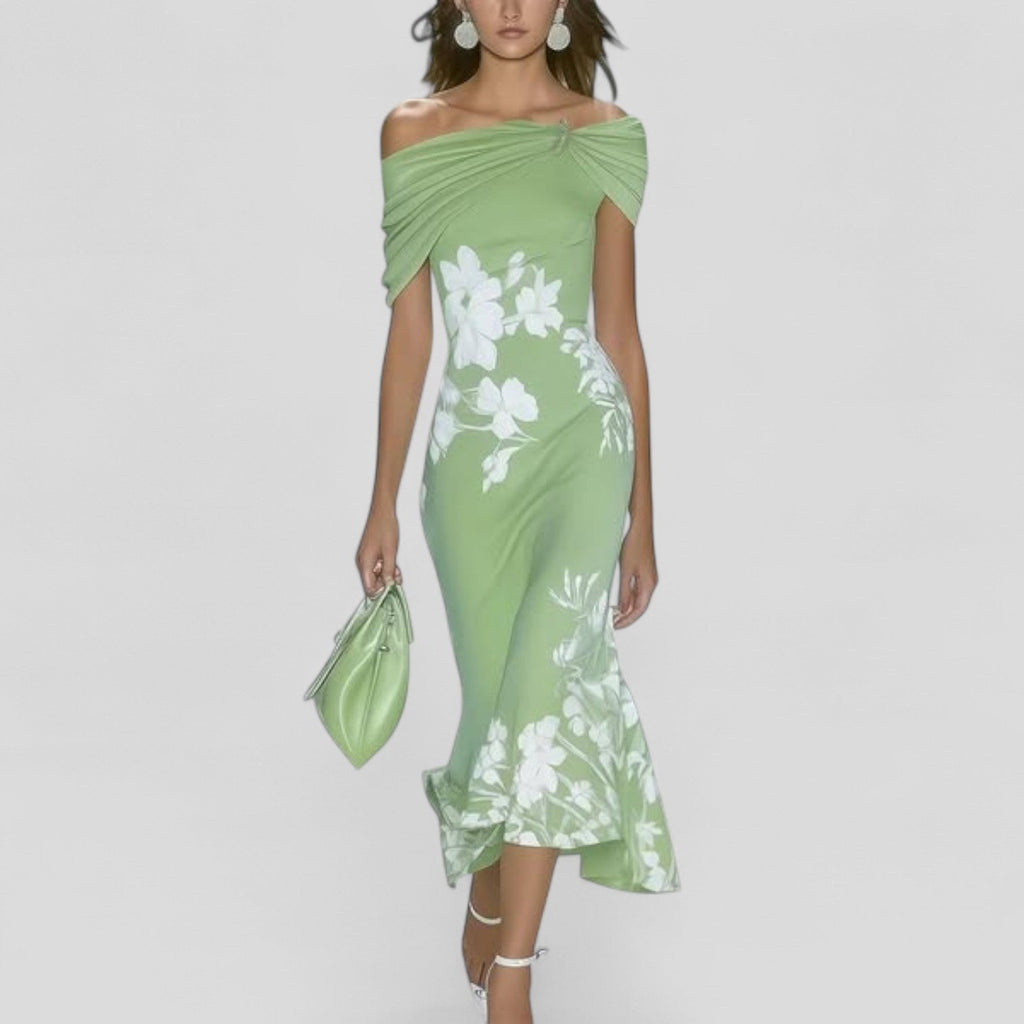 Vestido Midi Floral Elegante para Mujeres Sin Hombros Casual Formal Invitada de Boda Chic – Isabrunel