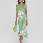 Vestido Midi Floral Elegante para Mujeres Sin Hombros Casual Formal Invitada de Boda Chic – Isabrunel