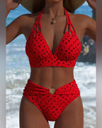 Conjunto de Bikini Halter de Lunares para Mujeres, Traje de Baño de Dos Piezas, Sin Mangas, Playa, Verano, Vacaciones