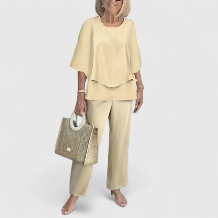 Conjunto Sofisticado de Dos Piezas para Mujeres Blusa Relajada Pantalones de Pierna Ancha Casual Elegante Diario – Martha