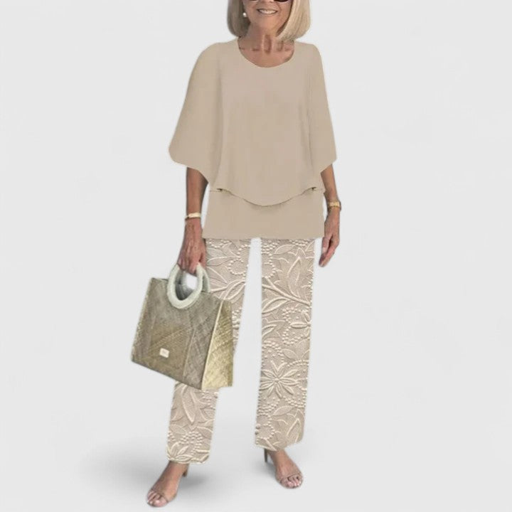 Conjunto Sofisticado de Dos Piezas para Mujeres Blusa Relajada Pantalones de Pierna Ancha Casual Elegante Diario – Martha