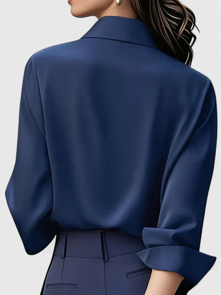 Blusa Elegante de Cuello Abotonado para Mujeres de Manga Larga, Ajuste Relajado, Casual y Chic – Melvaya