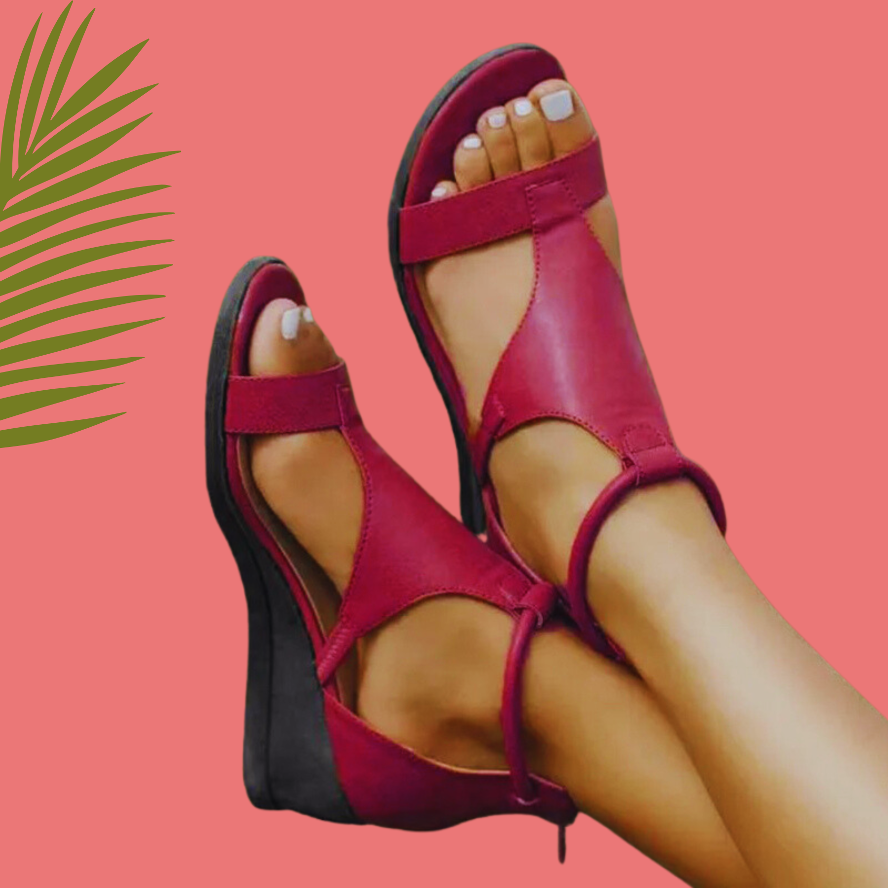 Sandalias de Cuña de Cuero para Mujer con Abierto en la Punta y Correa en el Tobillo, Soporte para el Arco, Zapatos Casuales de Verano – Marley