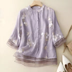 Top de Algodón para Mujeres con Flores Bordadas Femenino Suave Transpirable Casual Elegante para el Día a Día – Emily