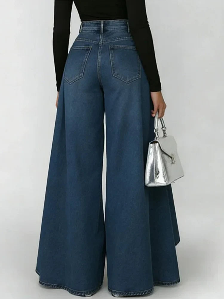 Jeans de Pierna Ancha de Cintura Alta para Mujer, Casual, Sueltos, Moda de Calle, Pantalones de Denim Palazzo, Acampanados – Maverick