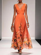 Vestido Largo Floral para Invitadas de Boda Femenino Fluido Romántico Elegante