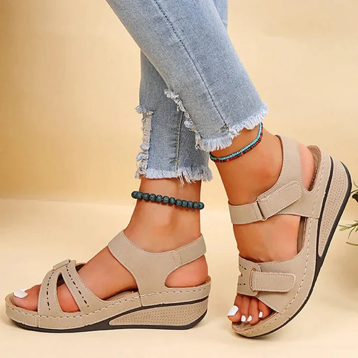 Sandalias de cuña ortopédicas para mujer con correas ajustables, abiertas en la punta, soporte de arco, zapatos casuales de verano – Alfreda
