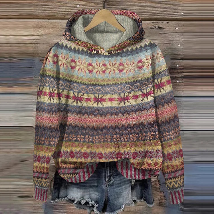 Suéter de Punto con Capucha Étnica Cálido para Mujeres – Casual, Acogedor, Ideal para el Otoño y el Invierno, Moda Boho para el Aire Libre – Mea