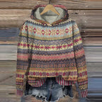 Suéter de Punto con Capucha Étnica Cálido para Mujeres – Casual, Acogedor, Ideal para el Otoño y el Invierno, Moda Boho para el Aire Libre – Mea