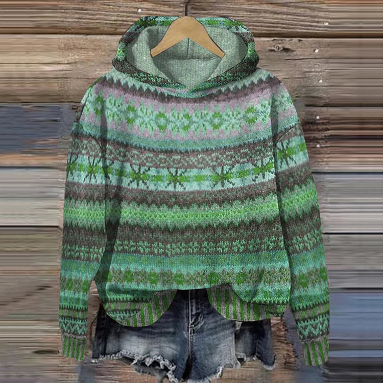 Suéter de Punto con Capucha Étnica Cálido para Mujeres – Casual, Acogedor, Ideal para el Otoño y el Invierno, Moda Boho para el Aire Libre – Mea