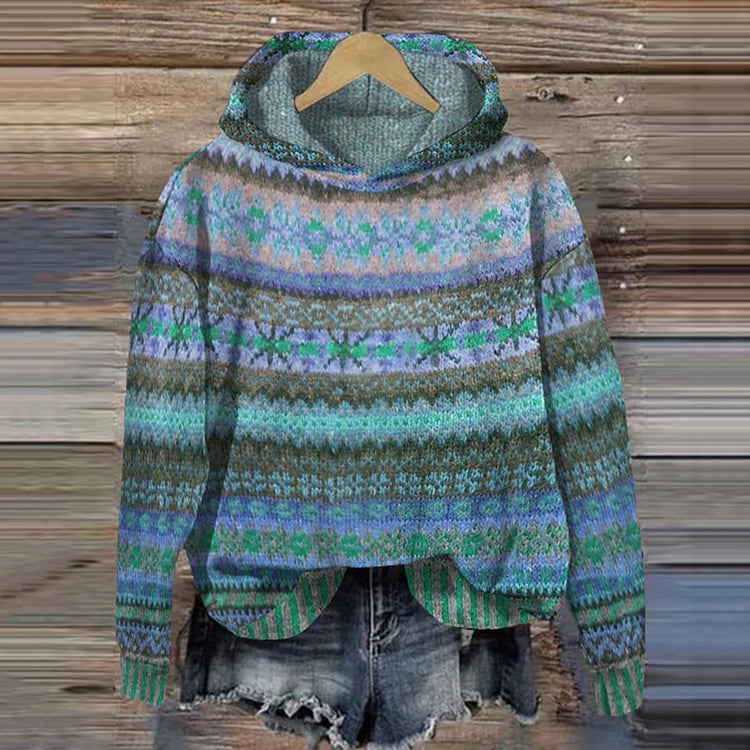 Suéter de Punto con Capucha Étnica Cálido para Mujeres – Casual, Acogedor, Ideal para el Otoño y el Invierno, Moda Boho para el Aire Libre – Mea