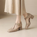 Sandalias T-Strap de Tacón Grueso Ortopédicas para Mujeres con Hebilla y Punta Cerrada - Ashley