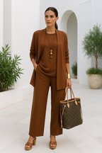 Conjunto de Pantalones de Tres Piezas para Mujer: Top sin Mangas, Pantalones de Pierna Ancha, Casual de Negocios, Elegante, Versátil, Chic