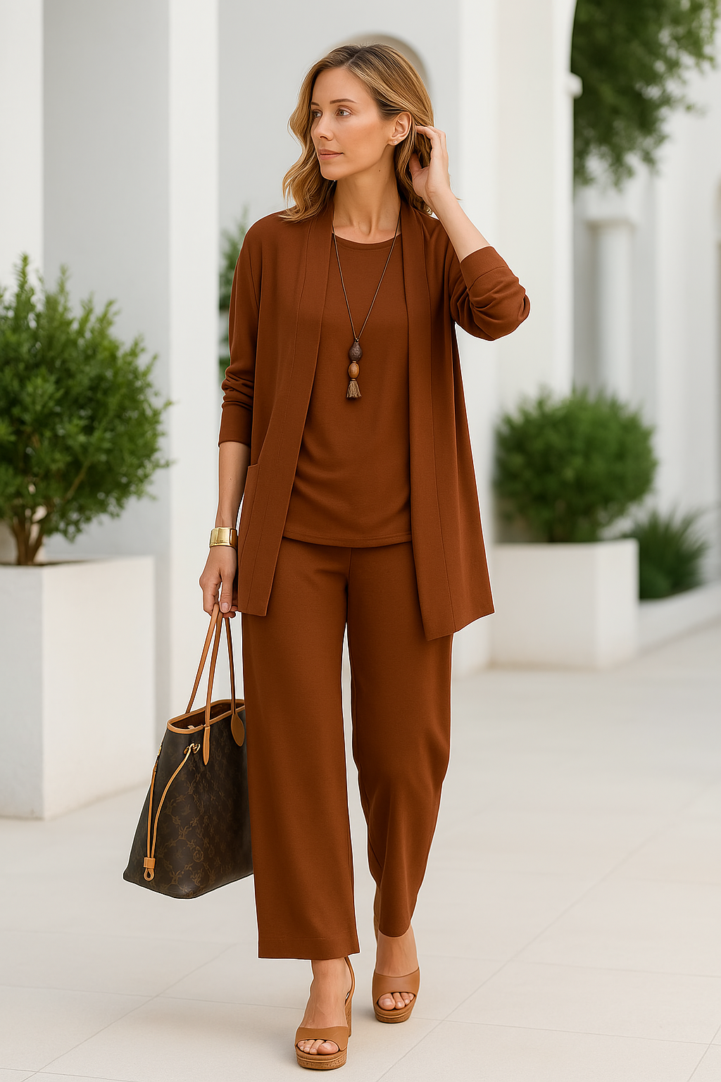 Conjunto de Pantalones de Tres Piezas para Mujer: Top sin Mangas, Pantalones de Pierna Ancha, Casual de Negocios, Elegante, Versátil, Chic