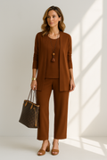 Conjunto de Pantalones de Tres Piezas para Mujer: Top sin Mangas, Pantalones de Pierna Ancha, Casual de Negocios, Elegante, Versátil, Chic