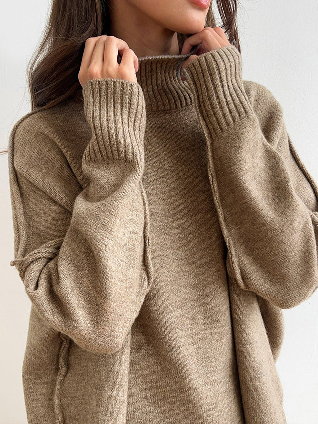 Conjunto de Lounge de Cuello Alto de Punto Suave para Mujeres con Pantalones Anchos y Holgados, Cómodo y Casual para el Invierno