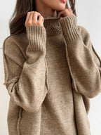 Conjunto de Lounge de Cuello Alto de Punto Suave para Mujeres con Pantalones Anchos y Holgados, Cómodo y Casual para el Invierno