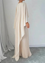 Vestido Largo de Invitada de Boda con Capa Plisada Fluida Elegante Gown Formal – Makayla