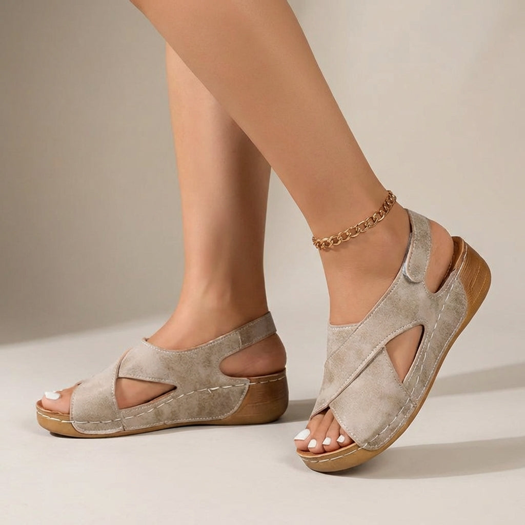 Sandalias de Cuña Con Tiras Cruzadas Para Mujer, Con Abertura En la Punta, Casuales de Verano – Abigail