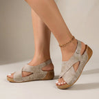 Sandalias de Cuña Con Tiras Cruzadas Para Mujer, Con Abertura En la Punta, Casuales de Verano – Abigail