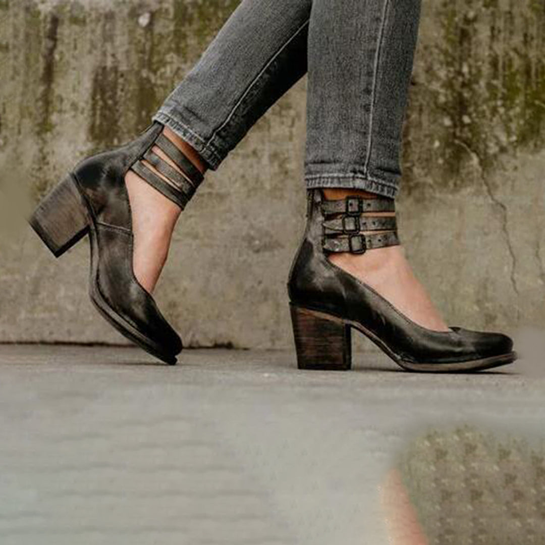 Zapatos de Tacón Bajo con Correa en el Tobillo para Mujeres, Cómodos y Elegantes – Zina