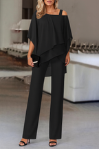 Conjunto Elegante de Dos Piezas para Mujeres: Top y Pantalones de Pierna Ancha para Eventos Formales, Bodas, Galas y Fiestas de Cóctel de Lujo – Burdeos, Negro, Blanco, Azul