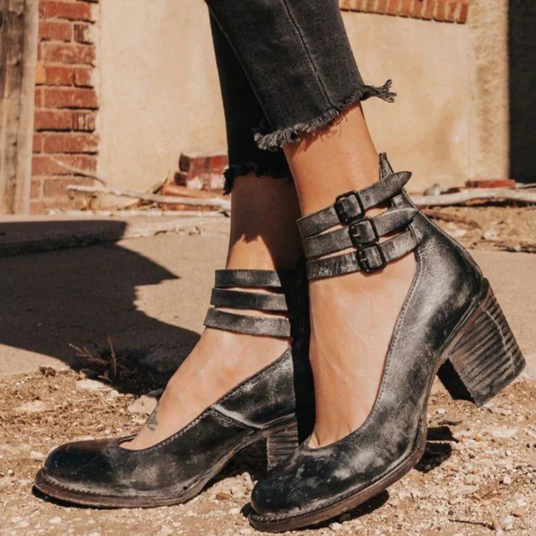 Zapatos de Tacón Bajo con Correa en el Tobillo para Mujeres, Cómodos y Elegantes – Zina