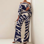 Conjunto de Verano de Dos Piezas para Mujeres, Top Fluido Impreso y Pantalones de Pierna Ancha, Atuendo Elegante y Casual para Vacaciones