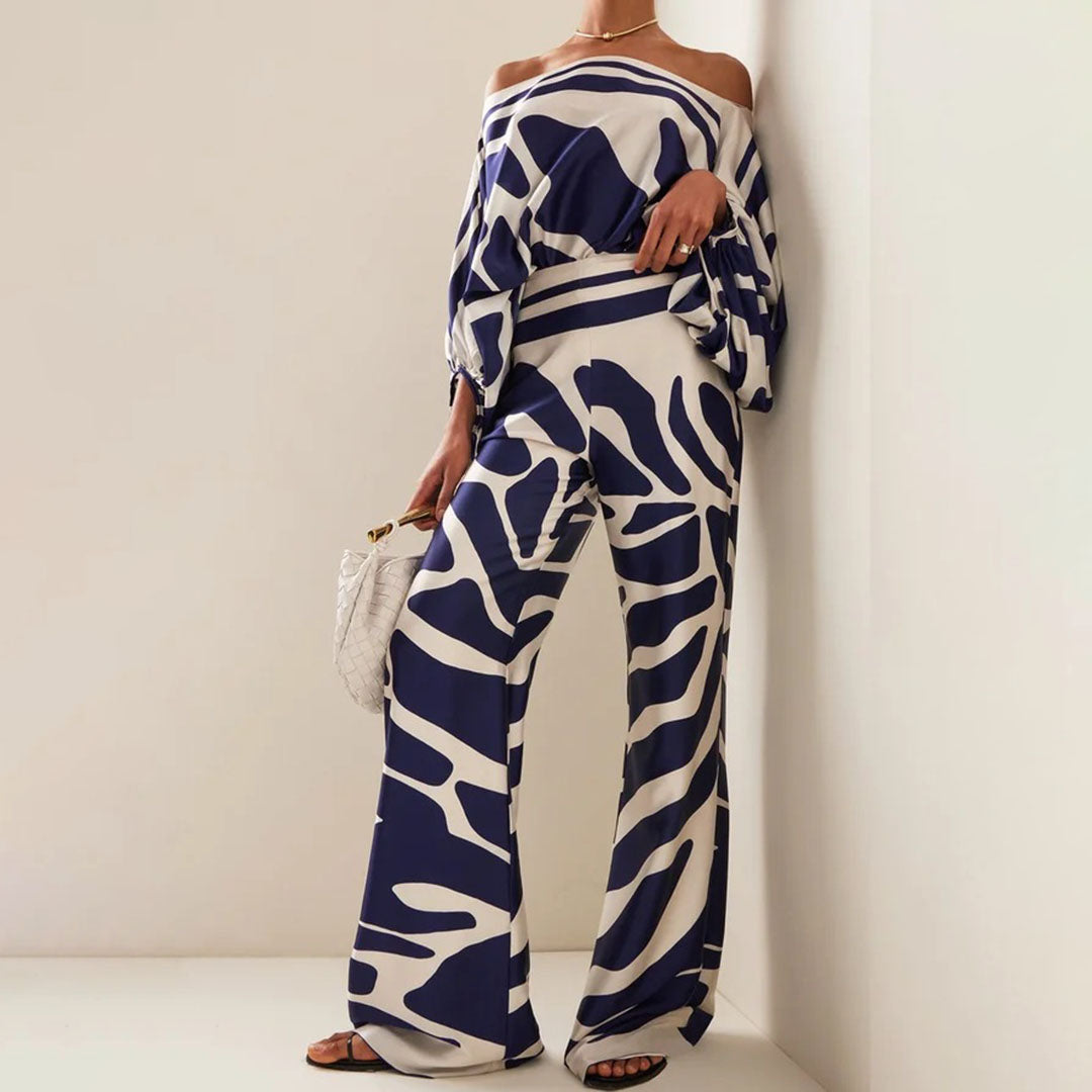 Conjunto de Verano de Dos Piezas para Mujeres, Top Fluido Impreso y Pantalones de Pierna Ancha, Atuendo Elegante y Casual para Vacaciones