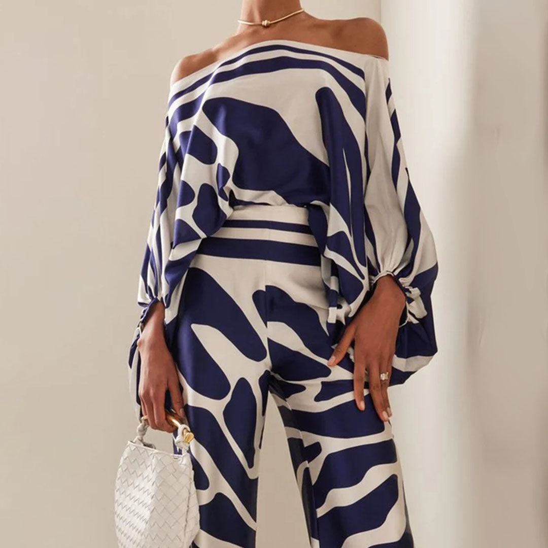 Conjunto de Verano de Dos Piezas para Mujeres, Top Fluido Impreso y Pantalones de Pierna Ancha, Atuendo Elegante y Casual para Vacaciones
