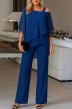 Conjunto Elegante de Dos Piezas para Mujeres: Top y Pantalones de Pierna Ancha para Eventos Formales, Bodas, Galas y Fiestas de Cóctel de Lujo – Burdeos, Negro, Blanco, Azul