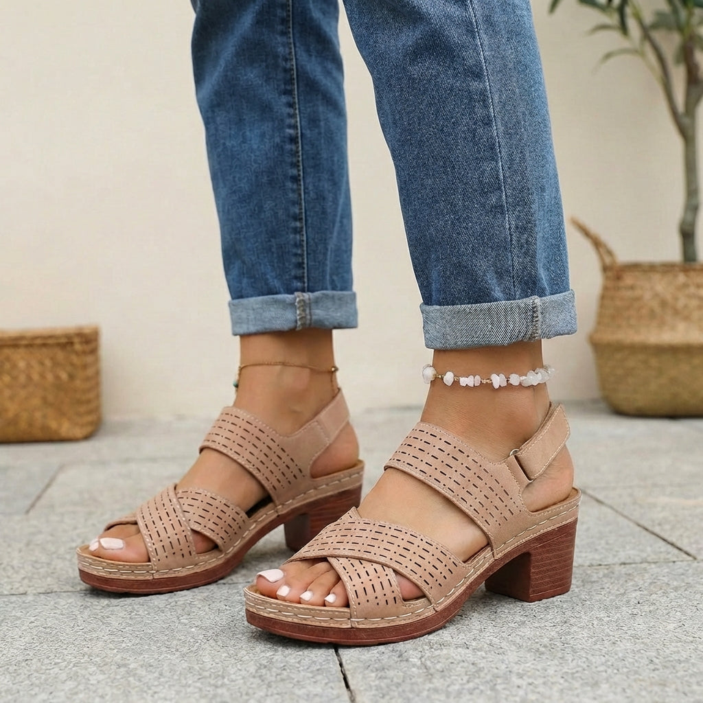Sandalias de Verano Casual para Mujeres con Plataforma Ortopédica, Tacon Cómodo, Correa Ajustable y Punta Abierta – Victoria