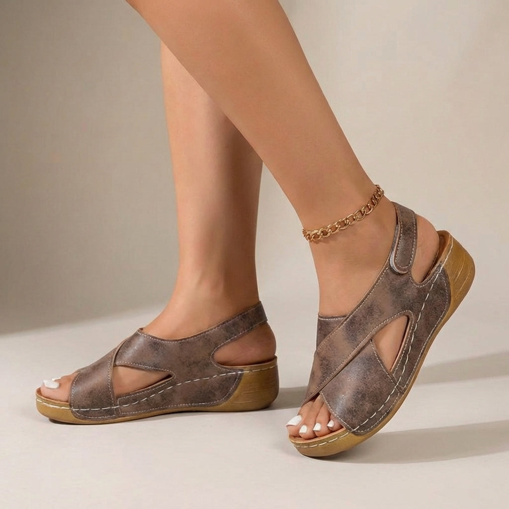 Sandalias de Cuña Con Tiras Cruzadas Para Mujer, Con Abertura En la Punta, Casuales de Verano – Abigail