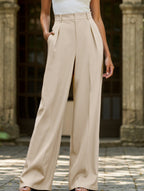 Pantalones Drapé de Pierna Ancha de Cintura Alta para Mujeres, Sueltos y Fluídos, Casual, Formal, para el Día a Día – Multicolor