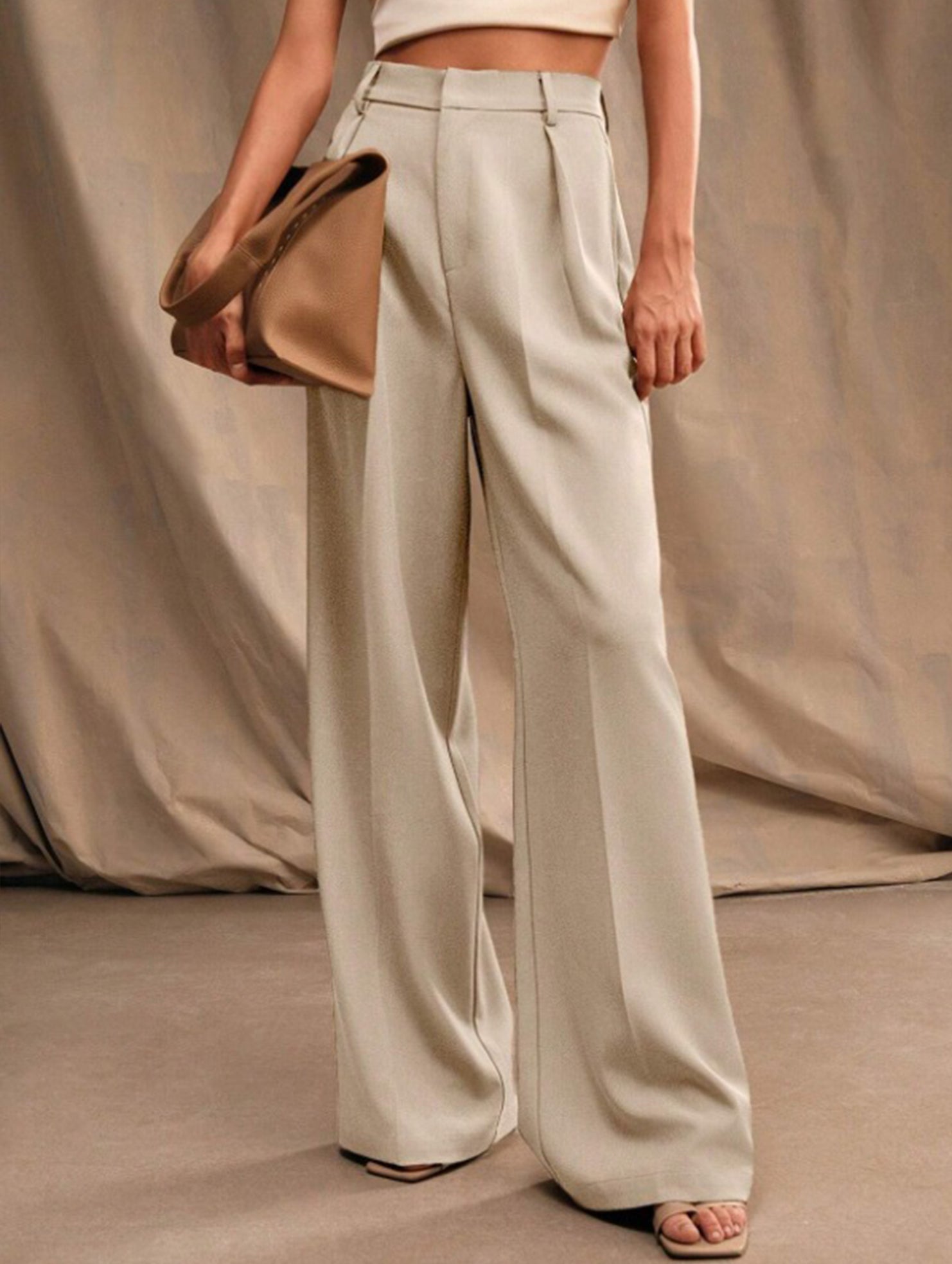 Pantalones Drapé de Pierna Ancha de Cintura Alta para Mujeres, Sueltos y Fluídos, Casual, Formal, para el Día a Día – Multicolor