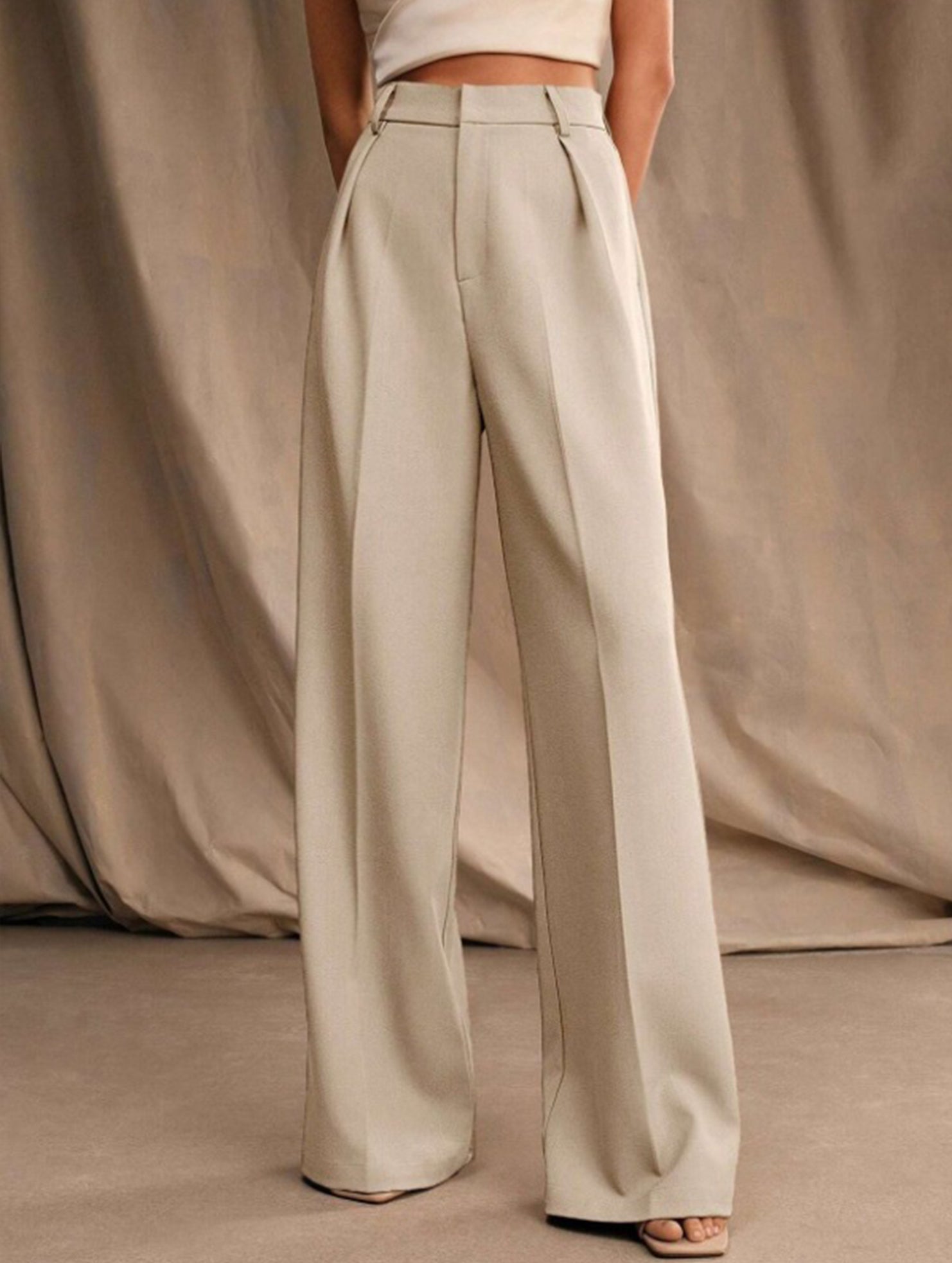 Pantalones Drapé de Pierna Ancha de Cintura Alta para Mujeres, Sueltos y Fluídos, Casual, Formal, para el Día a Día – Multicolor