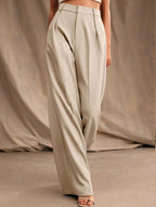 Pantalones Drapé de Pierna Ancha de Cintura Alta para Mujeres, Sueltos y Fluídos, Casual, Formal, para el Día a Día – Multicolor