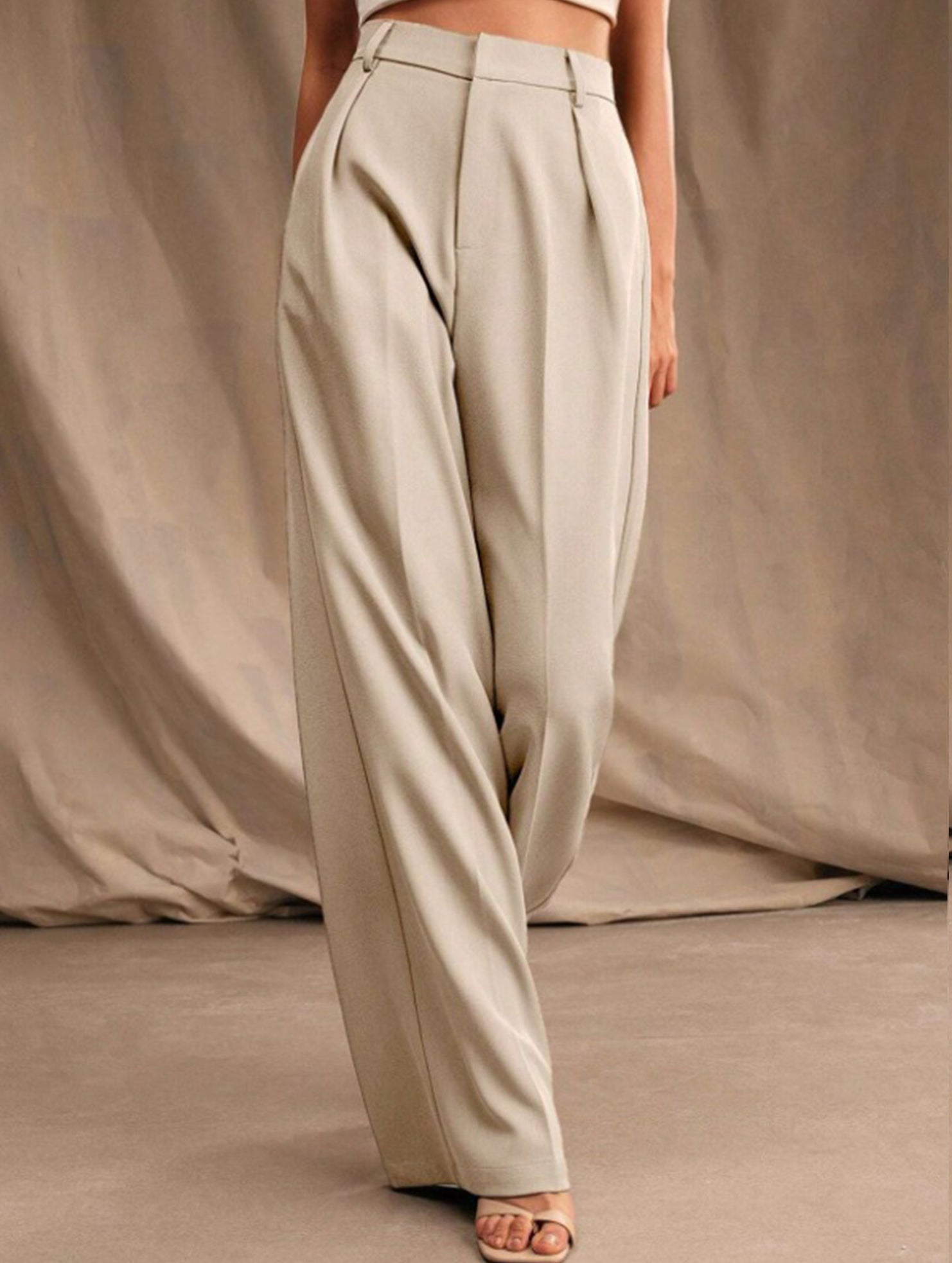 Pantalones Drapé de Pierna Ancha de Cintura Alta para Mujeres, Sueltos y Fluídos, Casual, Formal, para el Día a Día – Multicolor