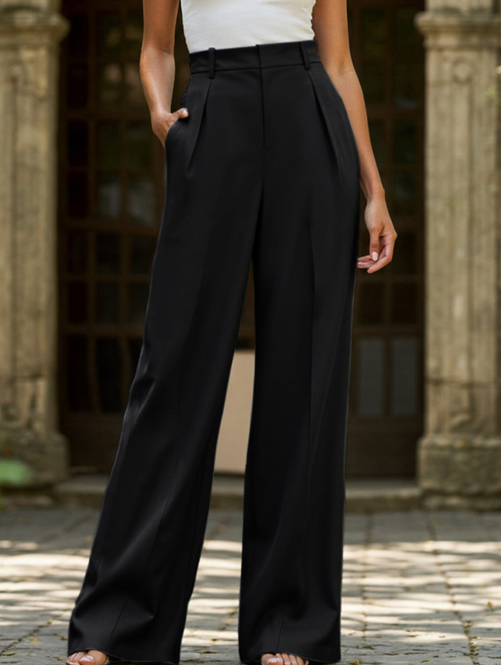 Pantalones Drapé de Pierna Ancha de Cintura Alta para Mujeres, Sueltos y Fluídos, Casual, Formal, para el Día a Día – Multicolor