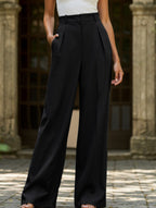 Pantalones Drapé de Pierna Ancha de Cintura Alta para Mujeres, Sueltos y Fluídos, Casual, Formal, para el Día a Día – Multicolor