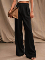 Pantalones Drapé de Pierna Ancha de Cintura Alta para Mujeres, Sueltos y Fluídos, Casual, Formal, para el Día a Día – Multicolor